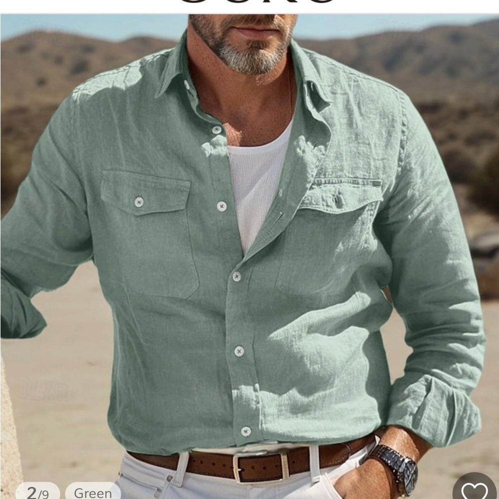 Green Linen Button-Up Shirt